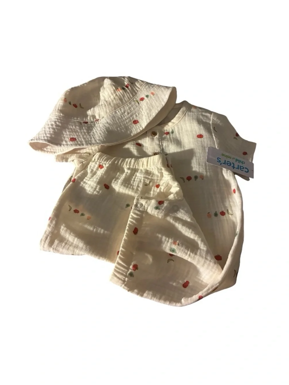 Carter's Cream Romper and Bucket Hat Set With Veggie Print